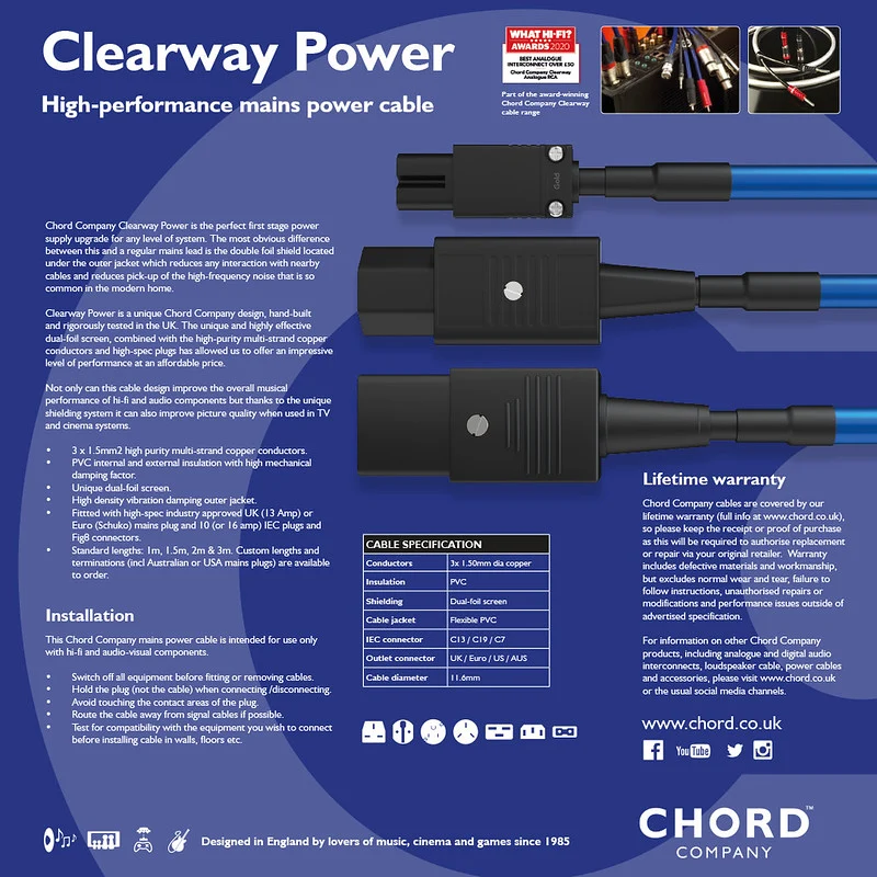 Chord Clearway Mains Power Cable - Image 4
